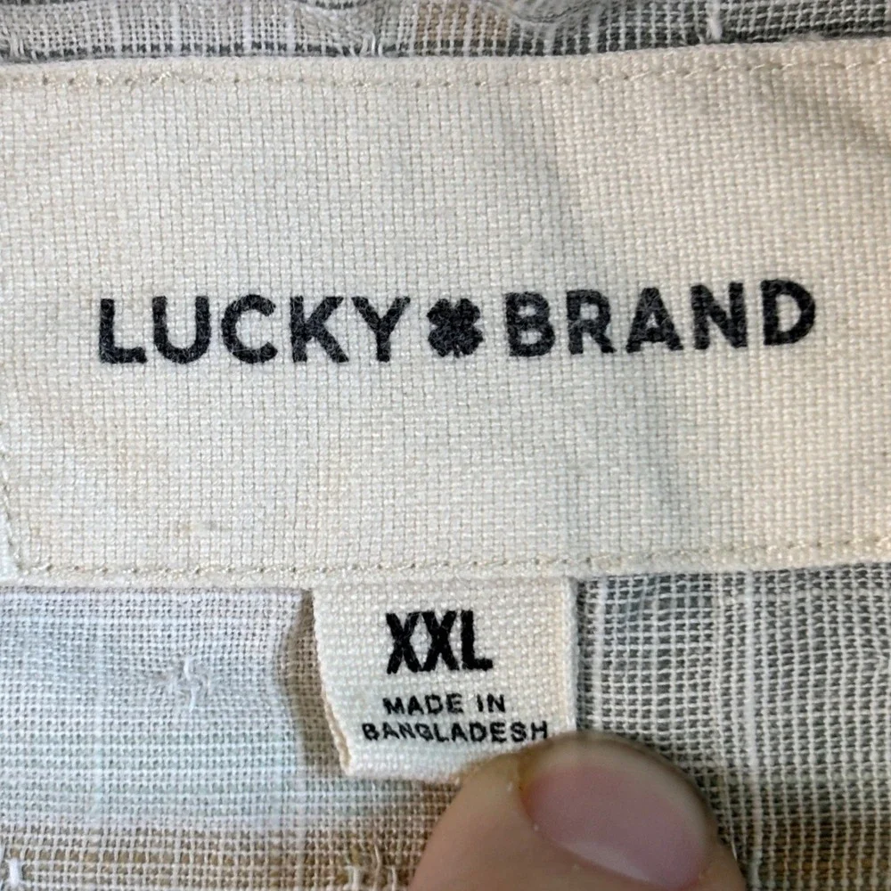 Lucky Brand Mens XXL Gray Plaid Short Sleeve Button Down Shirt Textured‎ Cotton
